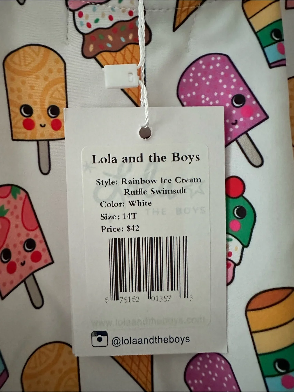 Lola + The Boys Girls White Ice Cream & Popsicle Ruffle One-Piece Swimsuit